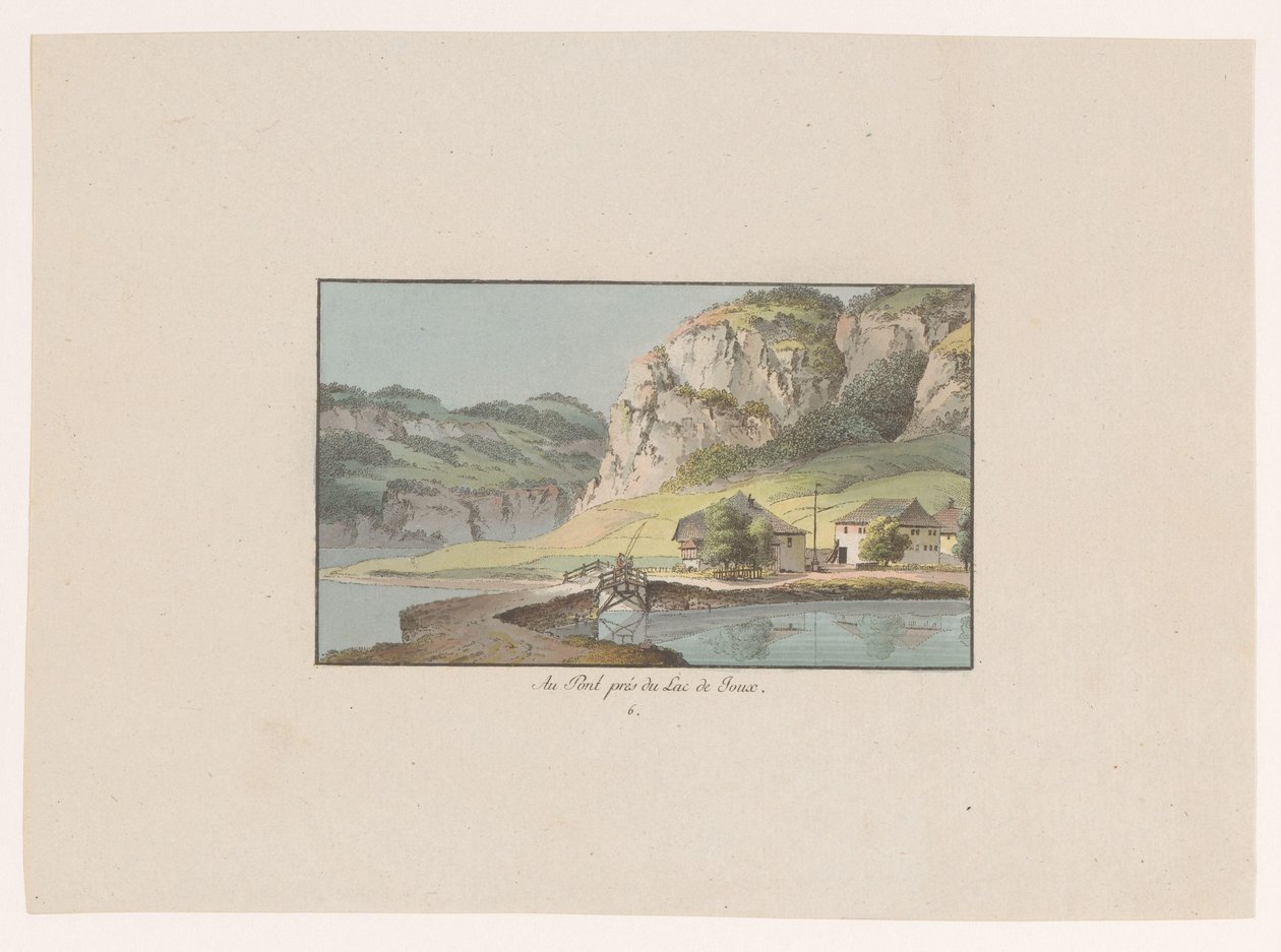 Udsigt over Le Pont nær Lac de Joux Au Pont prés du Lac de Joux (titel på objekt) Udsigt over Schweiz (serietitel) Collection de quelques vues dessinées en Suisse d