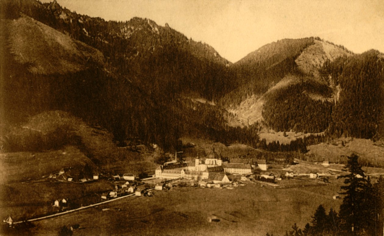 Ettal Abbey fra syd, Bayern, Tyskland, c1922. af Heinrich Sting