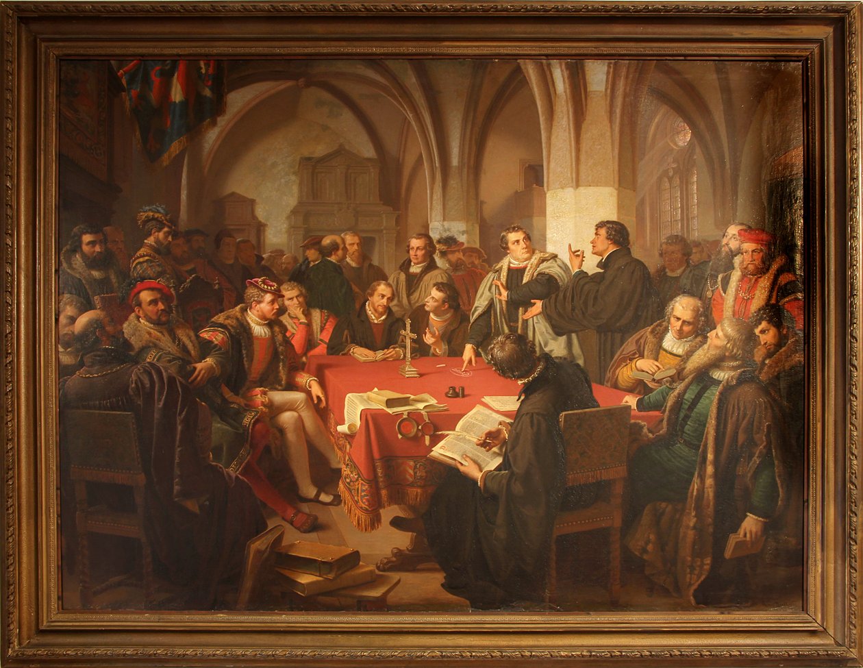 August Noack religiøs dialog i Marburg Slot 1869 med ramme af Heinrich Stürzl