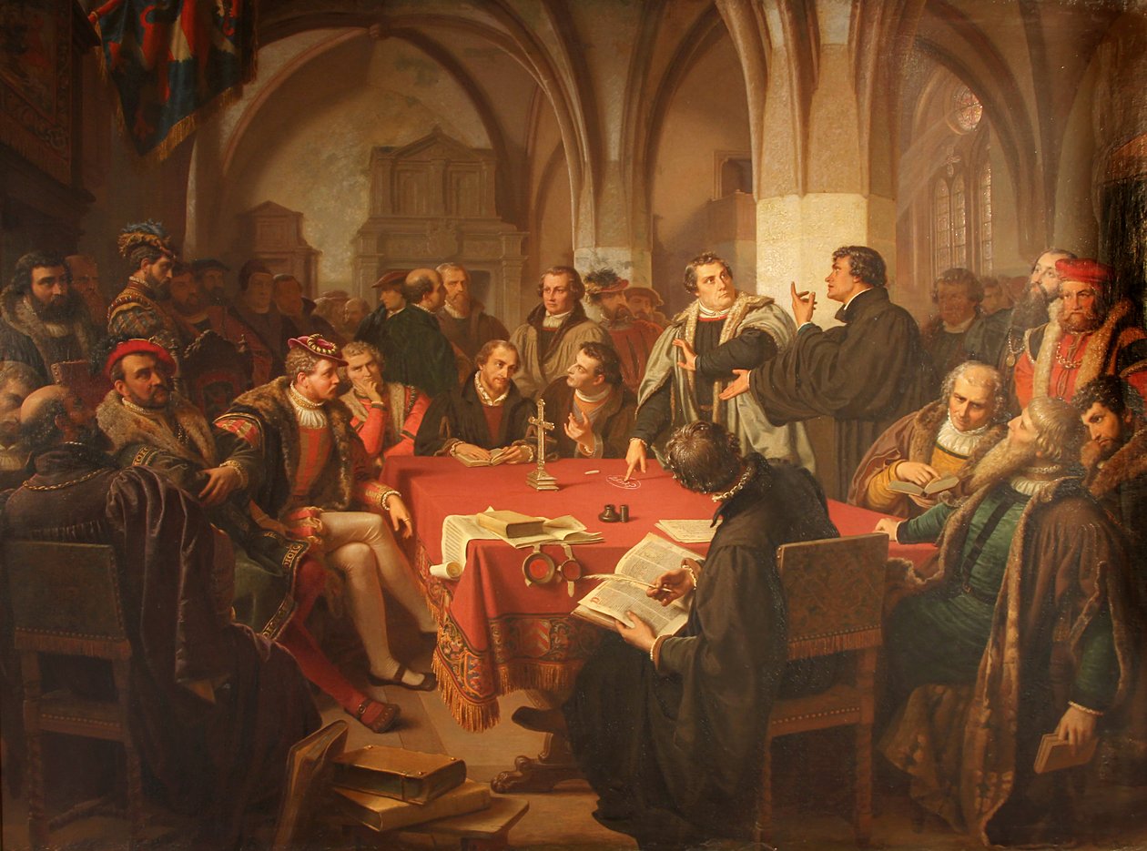 August Noack Religiøs dialog i Marburg Slot 1869 uden ramme af Heinrich Stürzl