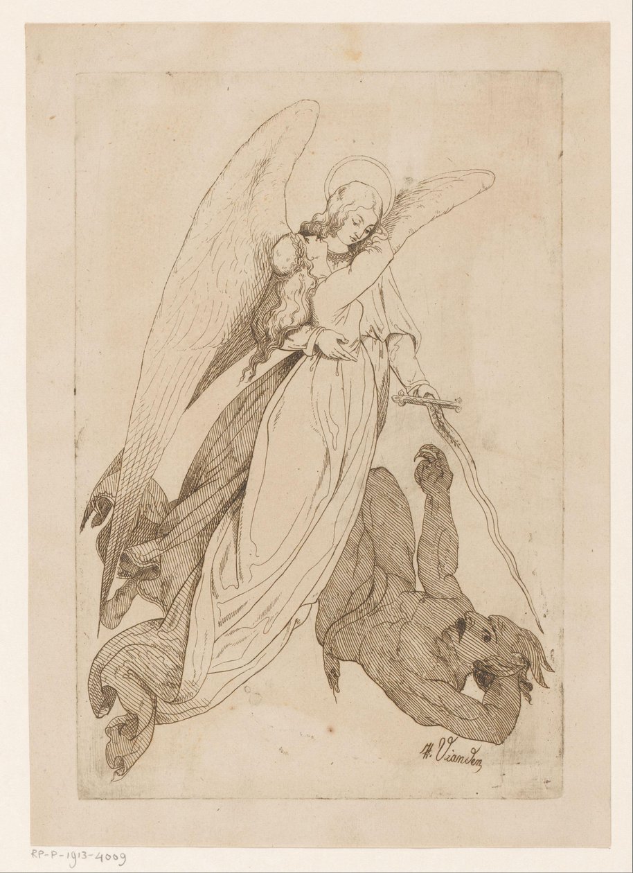 Angel løfter en kvindelig helgen og besejrer en dæmon af Heinrich Vianden