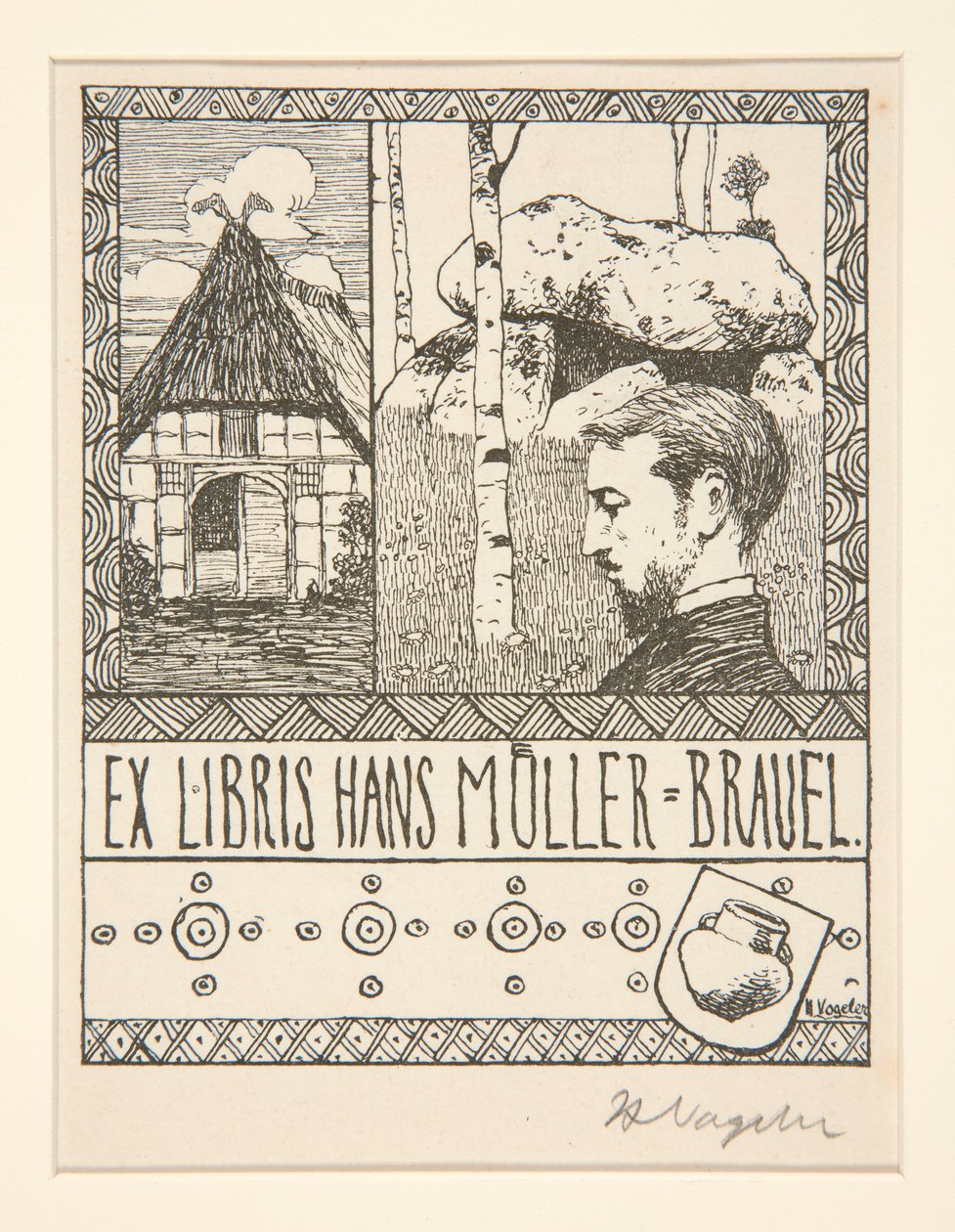 Bogplade: Ex Libris Hans Mueller-Blauel af Heinrich Vogeler