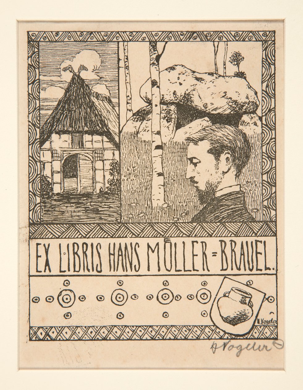 Bogplade: Ex Libris Hans Mueller-Brauel af Heinrich Vogeler