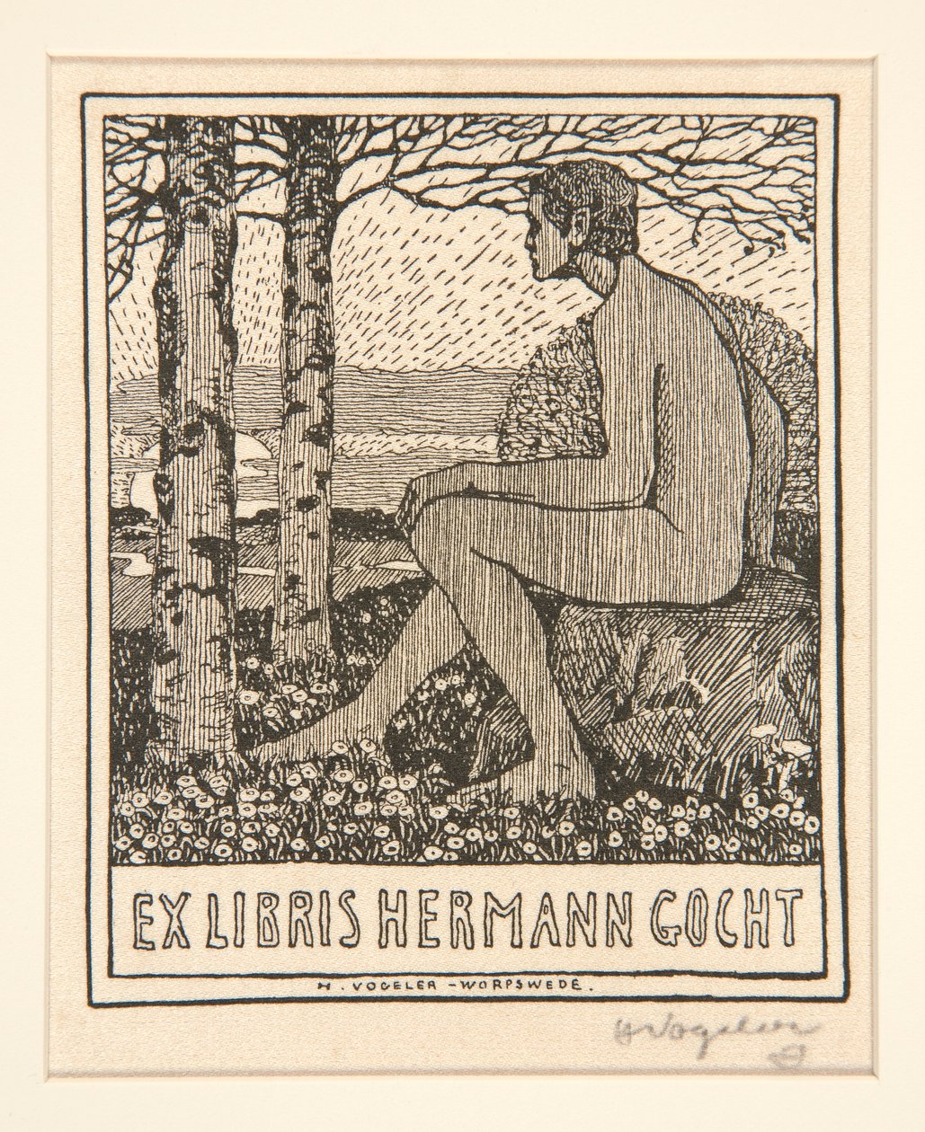 Bogplade: Ex Libris Hermann Gocht af Heinrich Vogeler