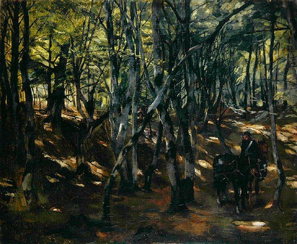 Kavaleripatrulje midt i en skov af Heinrich Wilhelm Truebner