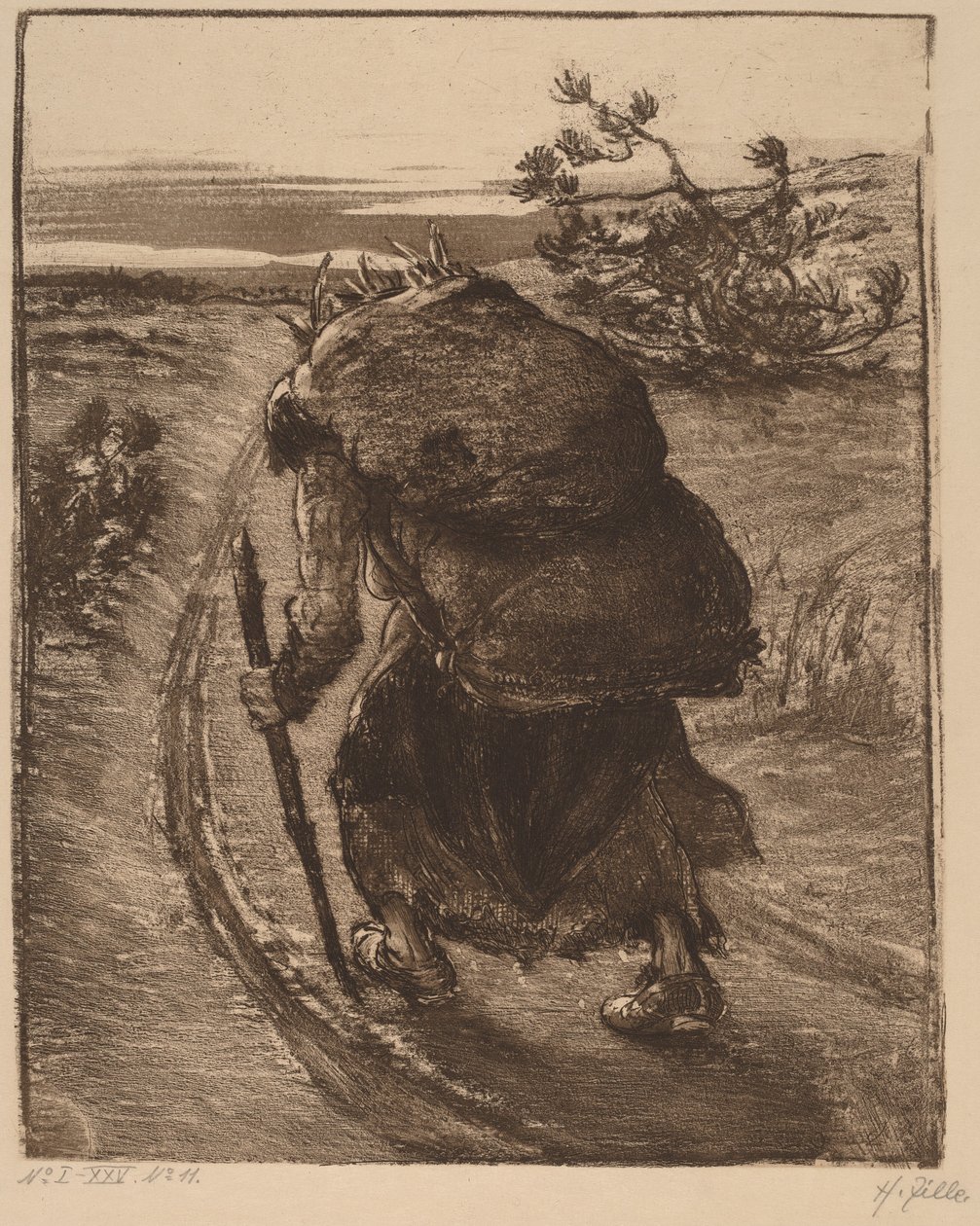 En kvinde, der bærer et bundt pinde af Heinrich Zille