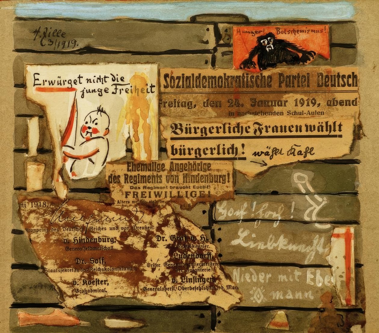 H. Zille, Plakatwand 1919 / Collage af Heinrich Zille