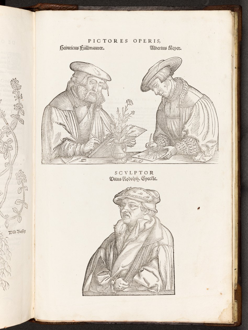 BT3.267.5 opp p896 Kunstnere og gravør, illustration fra De historia stirpium commentarii insignes af Leonhart Fuchs, 1542 af Heinrich and Meyer, Albert Fullmaurer