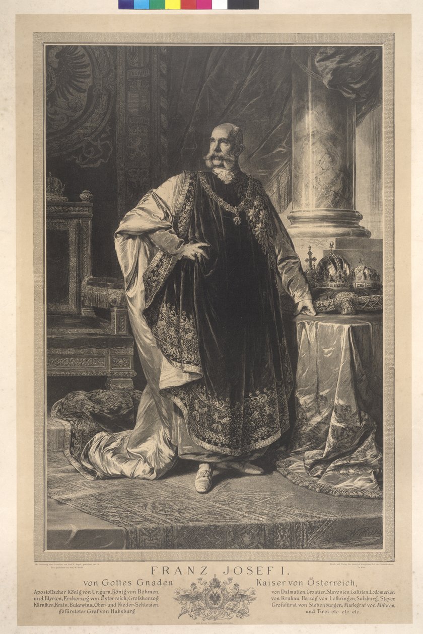 Hel figur stående Franz Joseph I i fleece-kåbe af Heinrich von Angeli