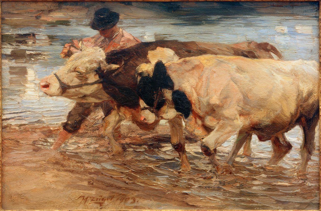 Gårdmand med ko og okse af Heinrich von Zügel
