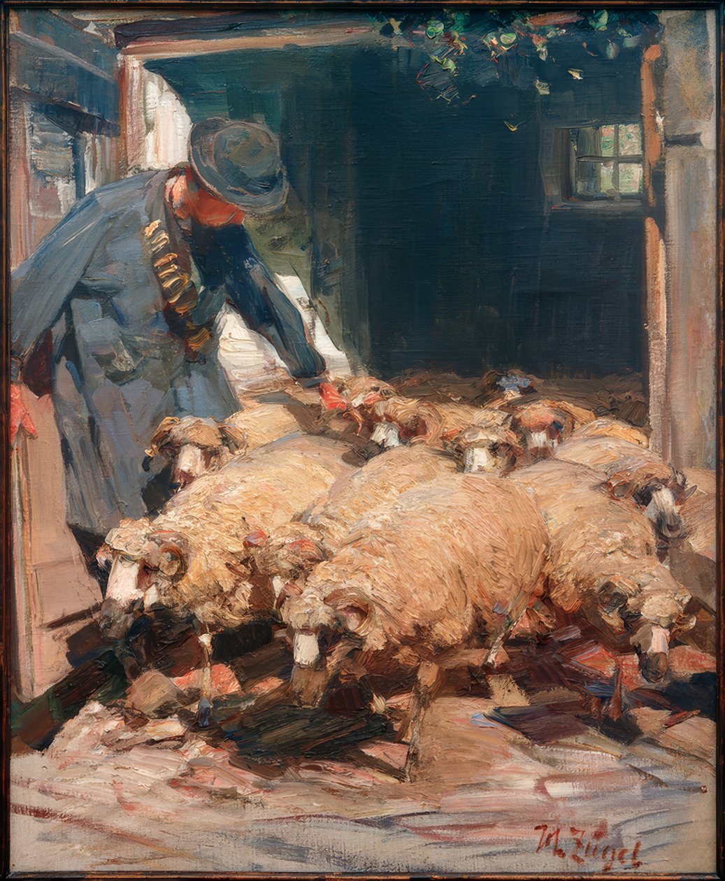 Shepherd lader får ud af stalden af Heinrich von Zügel