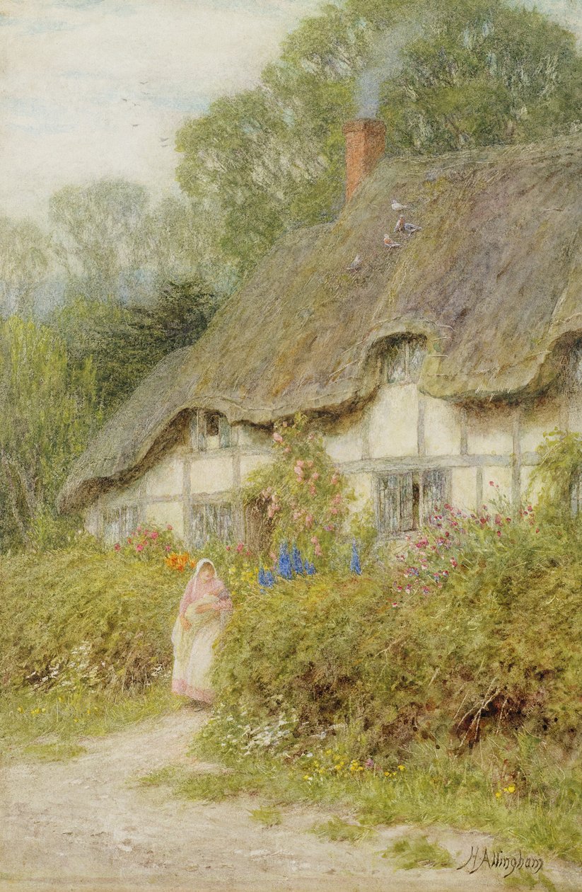 A Wiltshire Cottage (wc på papir) af Helen Allingham
