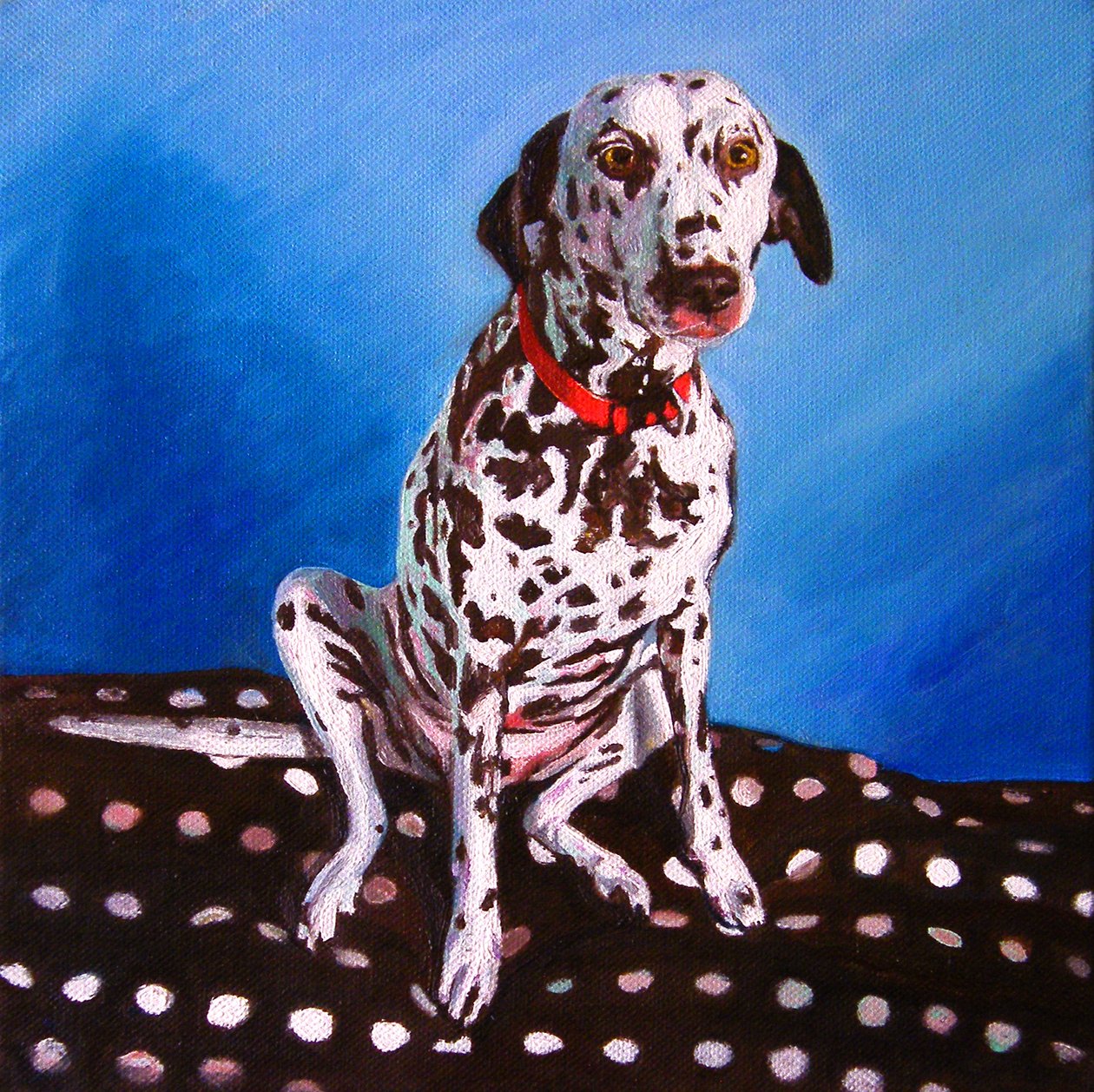 Dalmatiner på plettet pude, 2011, af Helen White