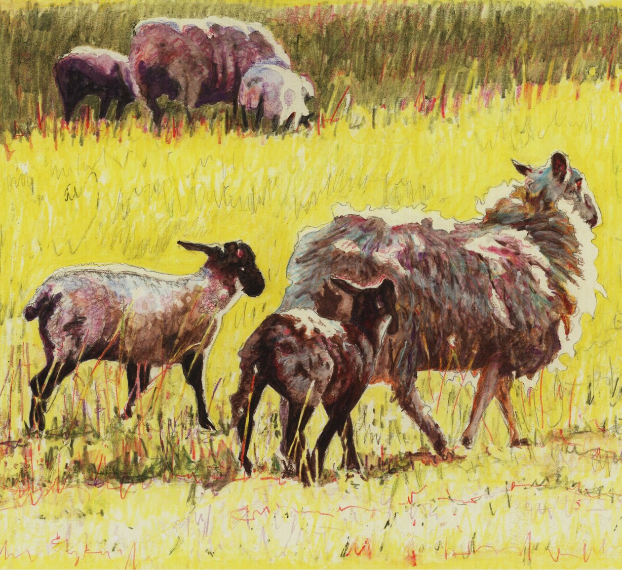Følgende, 2011, (farvet blyant på papir) af Helen White