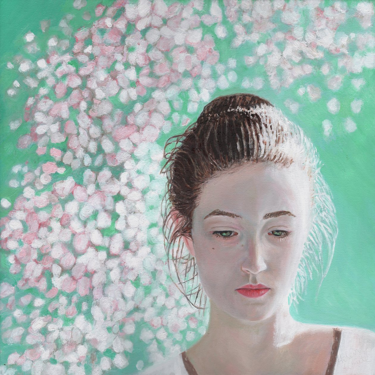 Portræt af en pige, der blomstrer, 2015, af Helen White