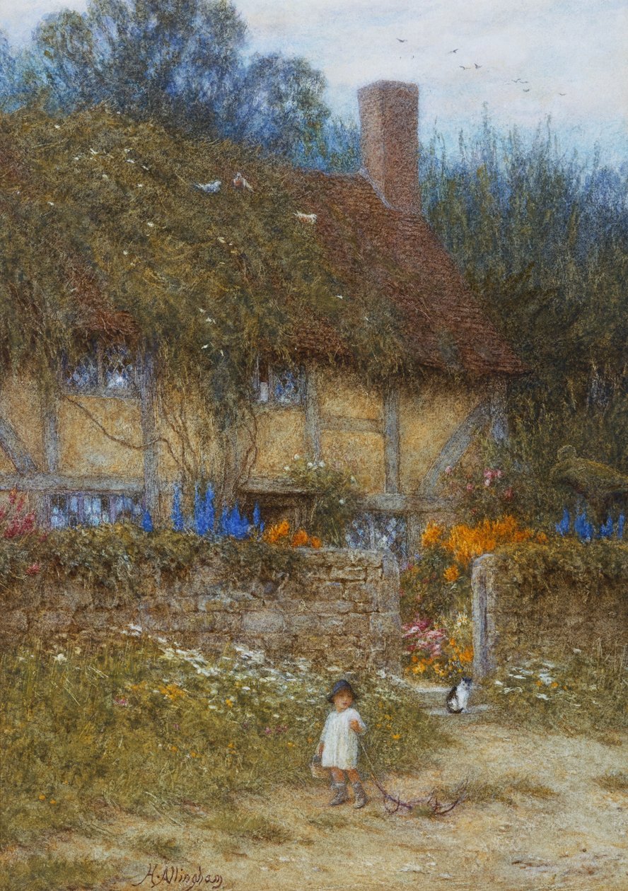 Et sommerhus nær Godalming, Surrey (akvarel med ridser ud) af Helen Allingham