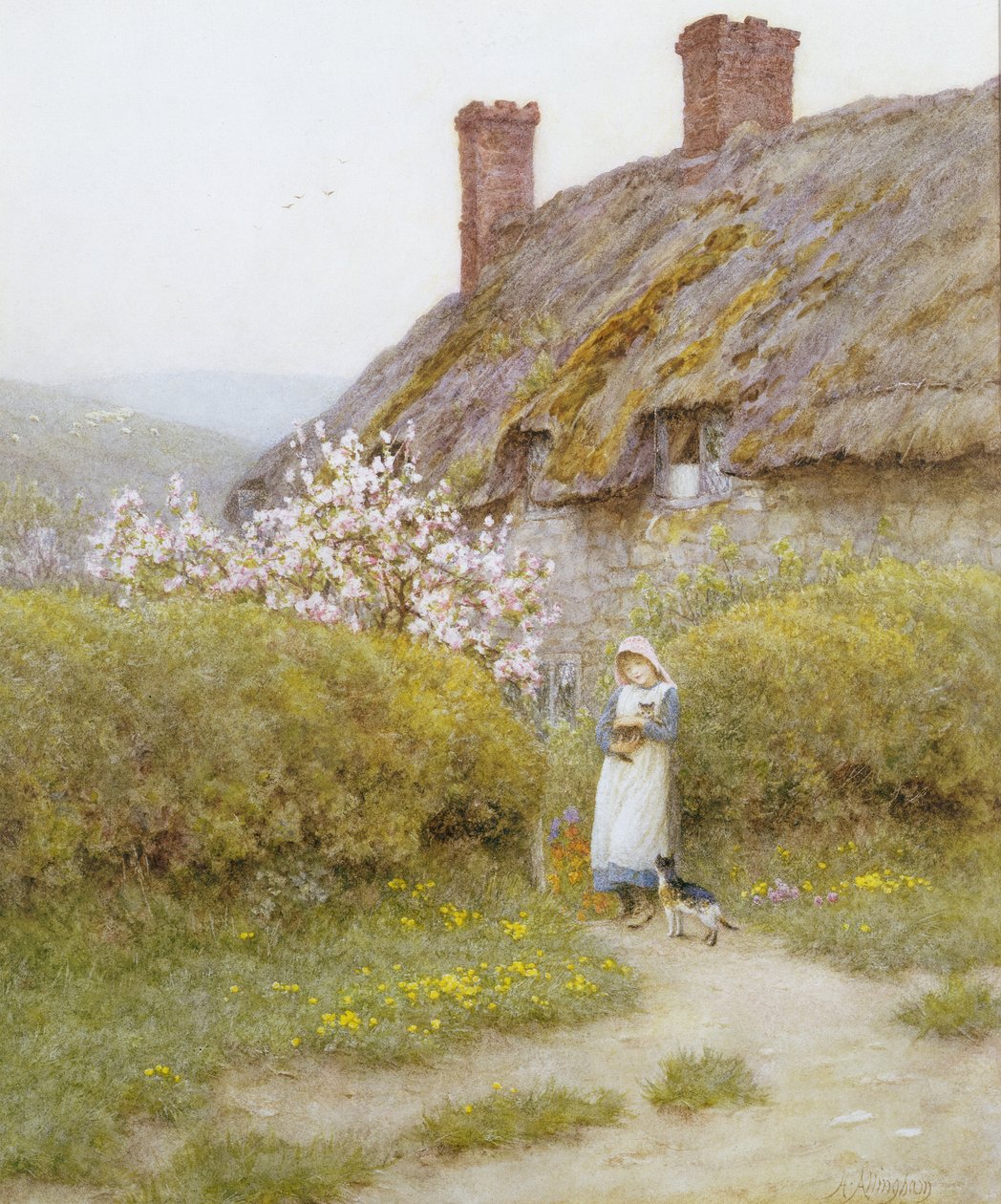 A Dorsetshire Cottage (akvarel på papir) af Helen Allingham