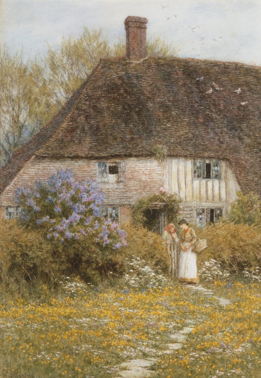 A Kentish Cottage (akvarel med ridser ud) af Helen Allingham