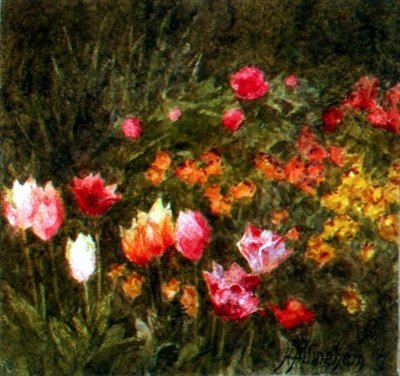 En forårshave (akvarel) af Helen Allingham