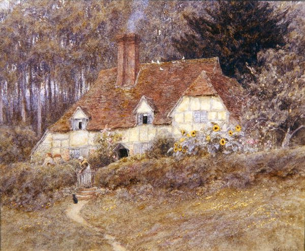 A Surrey Cottage (akvarel på papir) af Helen Allingham