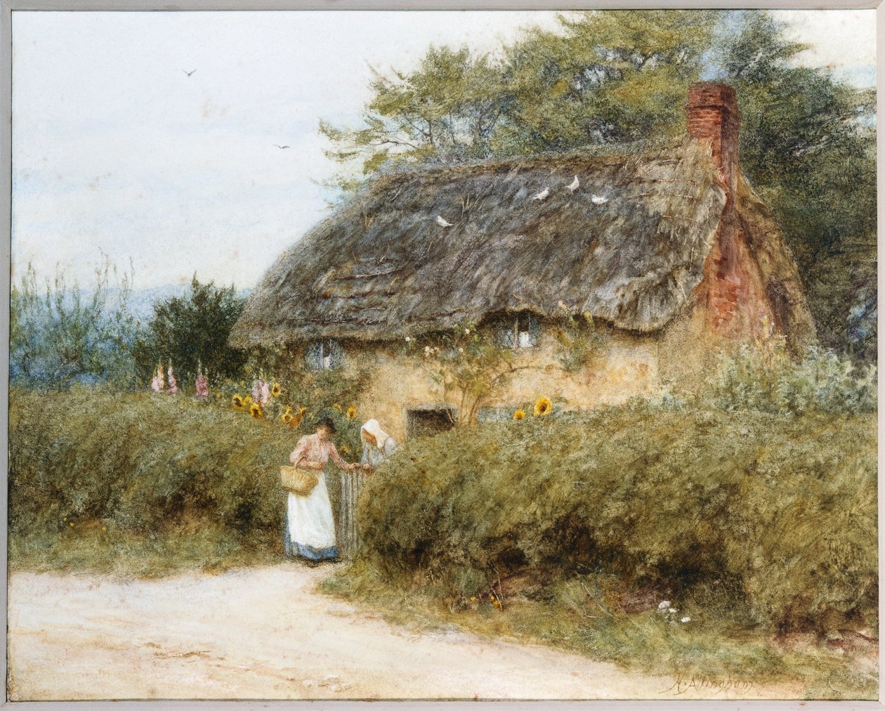 Et stråtækt sommerhus nær Peaslake, Surrey af Helen Allingham