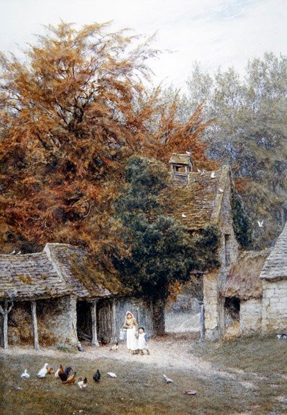 Ved Lower Dowdeswell, nær Cheltenham (akvarel på papir) af Helen Allingham
