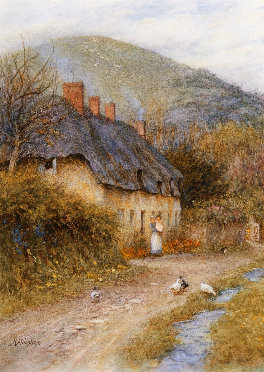 Ved Symondsbury nær Bridport, Dorset (akvarel med ridser ud) af Helen Allingham