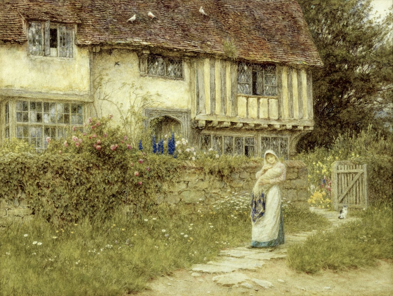 Ved siden af Old Church Gate Farm, Smarden, Kent (akvarel på papir) af Helen Allingham