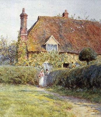 Ved en hytteport af Helen Allingham