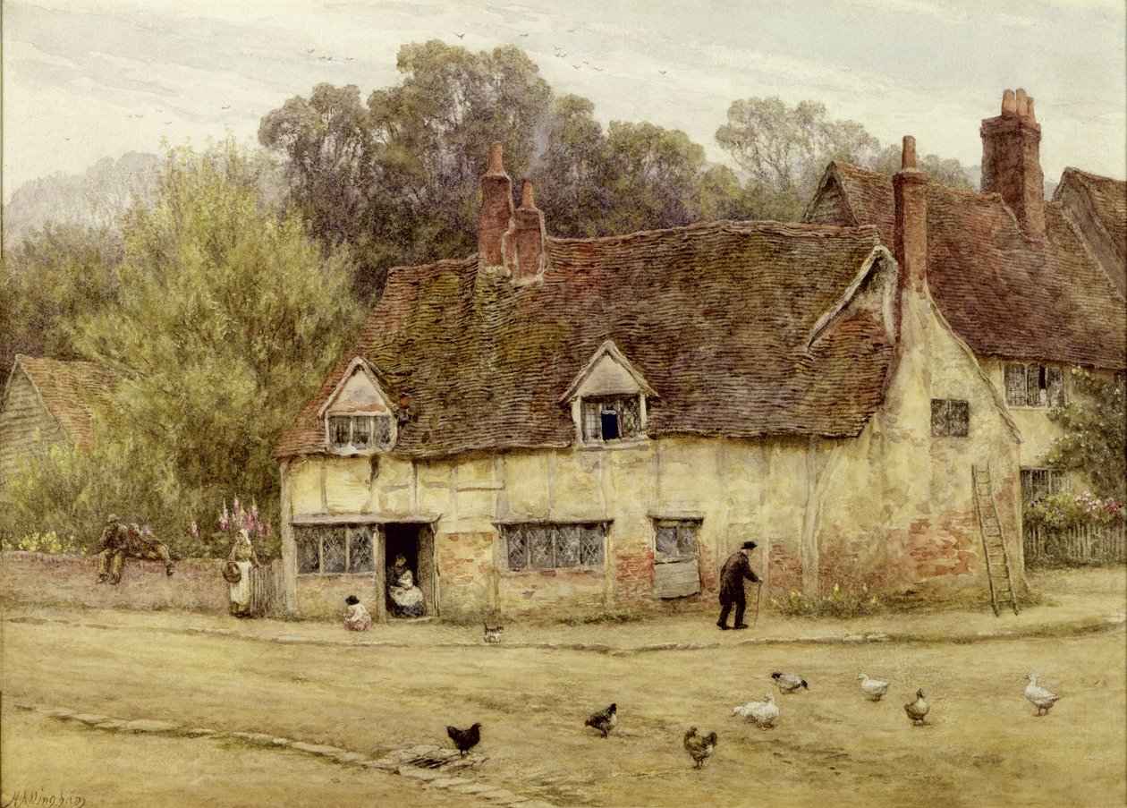 Ved den gamle hytte (akvarel på papir) af Helen Allingham