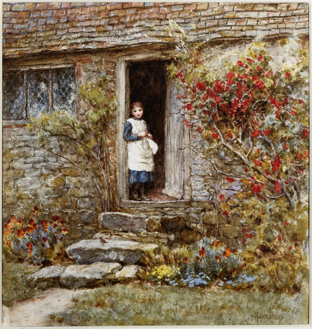 Corcorus Japonica (akvarel med udskrabning) af Helen Allingham