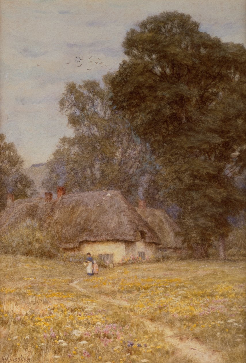 Hytter ved Quidhampton, nær Salisbury (akvarel på papir) af Helen Allingham