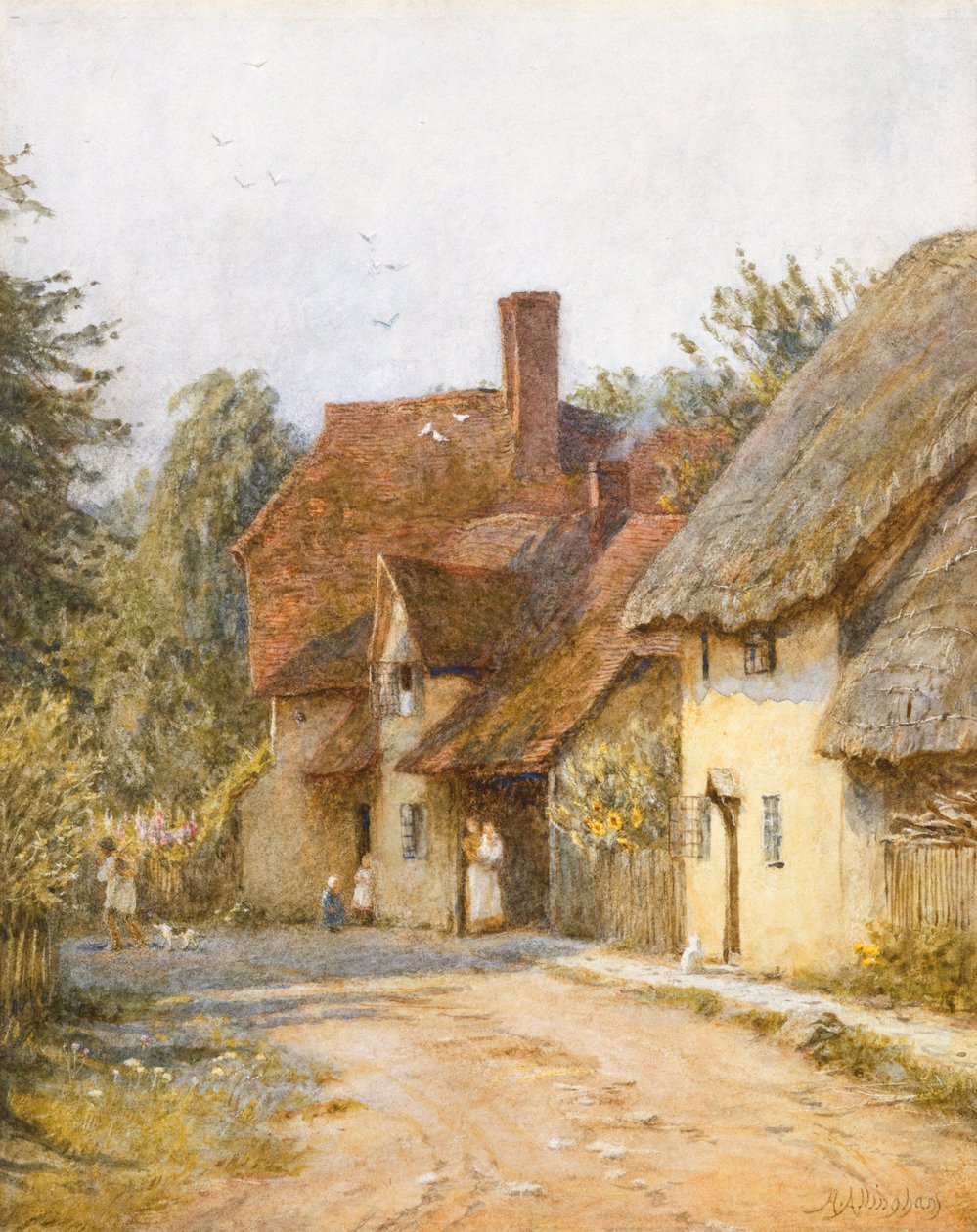 East Hagbourne, Berkshire (akvarel med ridser ud på papir) af Helen Allingham