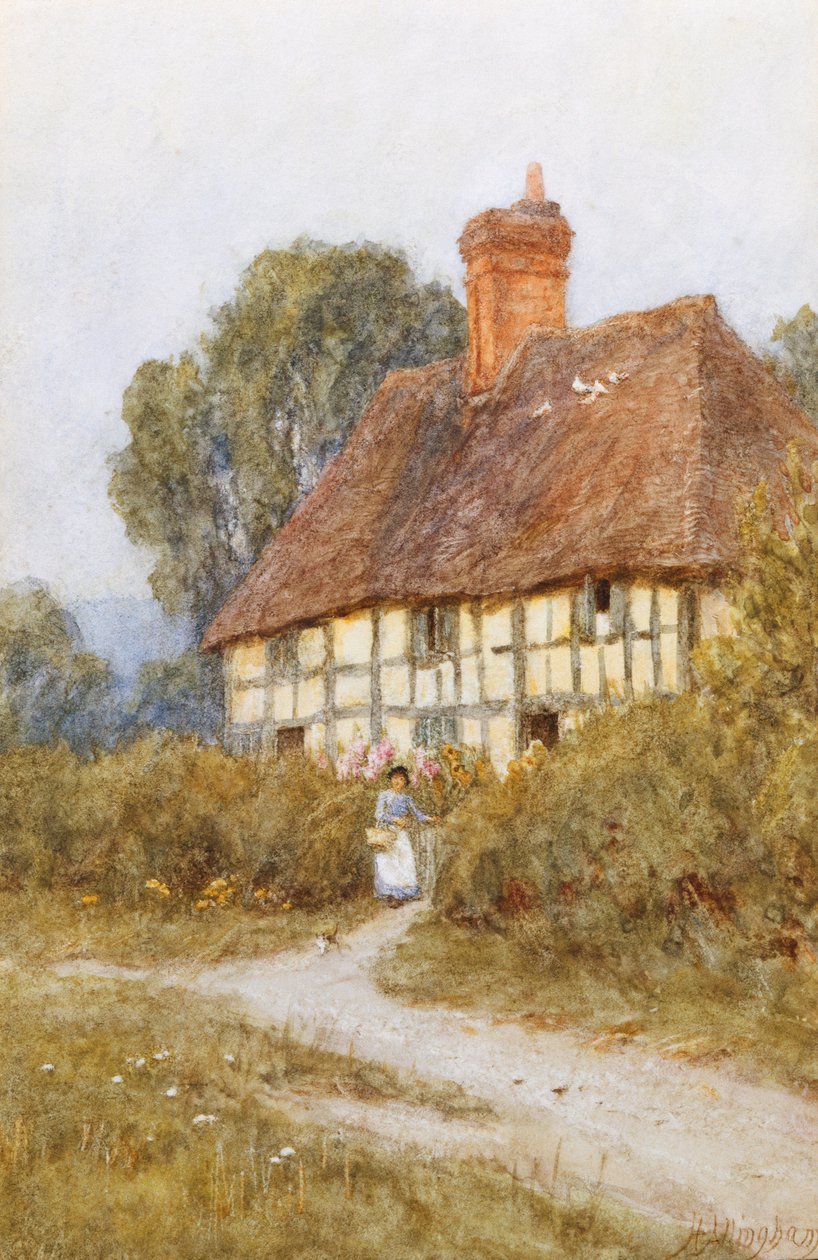 Gå på indkøb (akvarel med udskrabning) af Helen Allingham