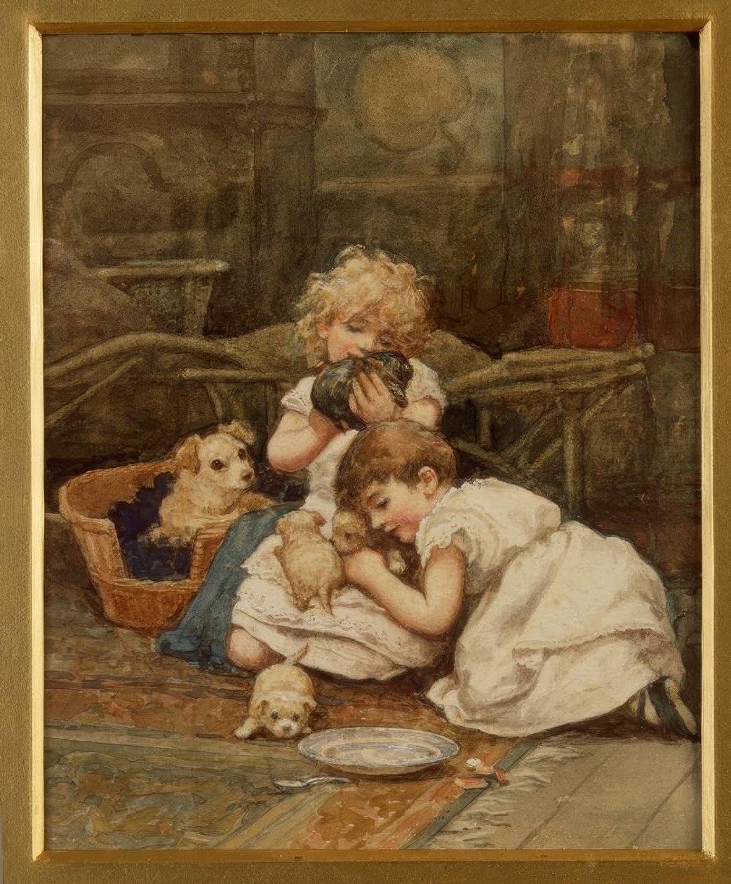 H.Allingham, De nye kæledyr / Aquarell af Helen Allingham