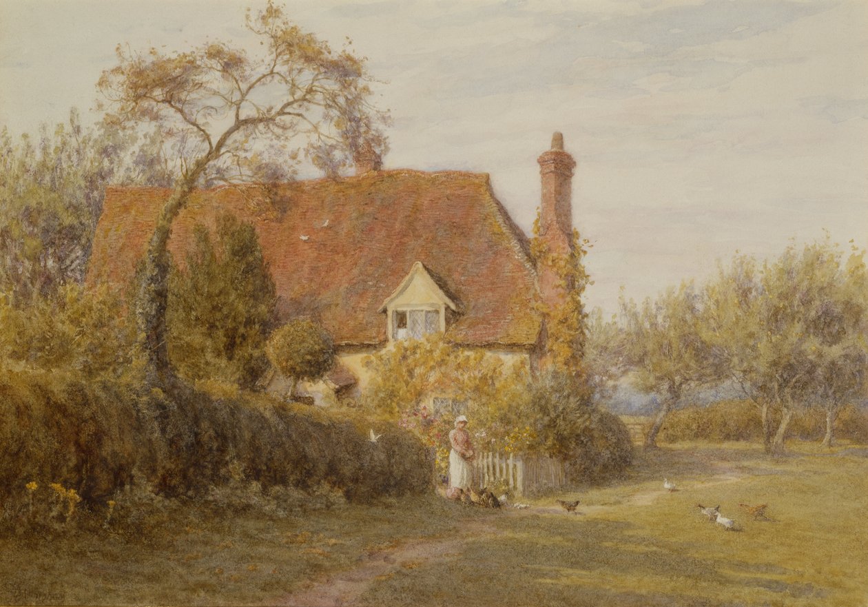 Hedges Farm, East End Farm, Pinner (blyant og akvarel) af Helen Allingham