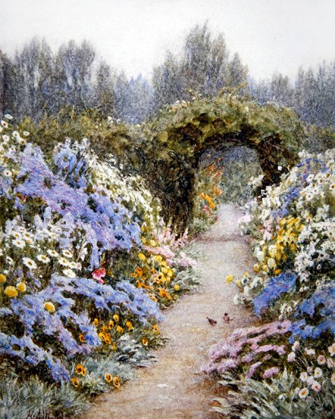 Urteagtig kant (akvarel på papir) af Helen Allingham