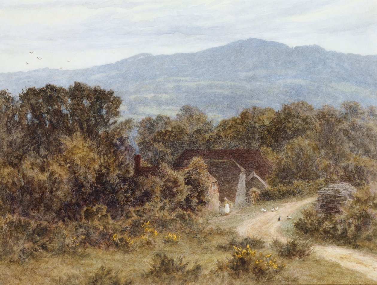 Baghoved fra Sandhills, Witley (akvarel på papir) af Helen Allingham