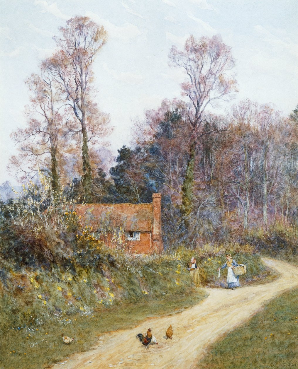 In a Witley Lane (akvarel med udskrabning) af Helen Allingham