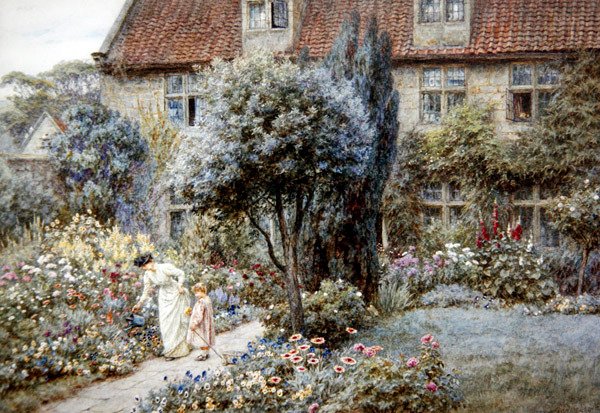Manor Farm Garden, Yorkshire, ca. 1901 (akvarel på papir) af Helen Allingham