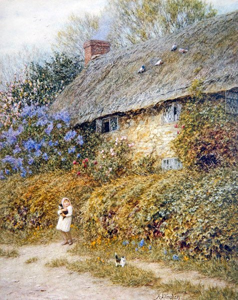 Old Cottage at Freshwater, Isle of Wight (akvarel på papir) af Helen Allingham
