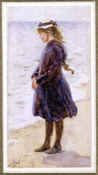 Portræt af en pige på en strand af Helen Allingham
