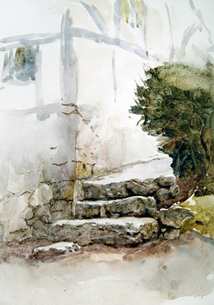 Steps at Bearsted, Kent (akvarel på papir) af Helen Allingham
