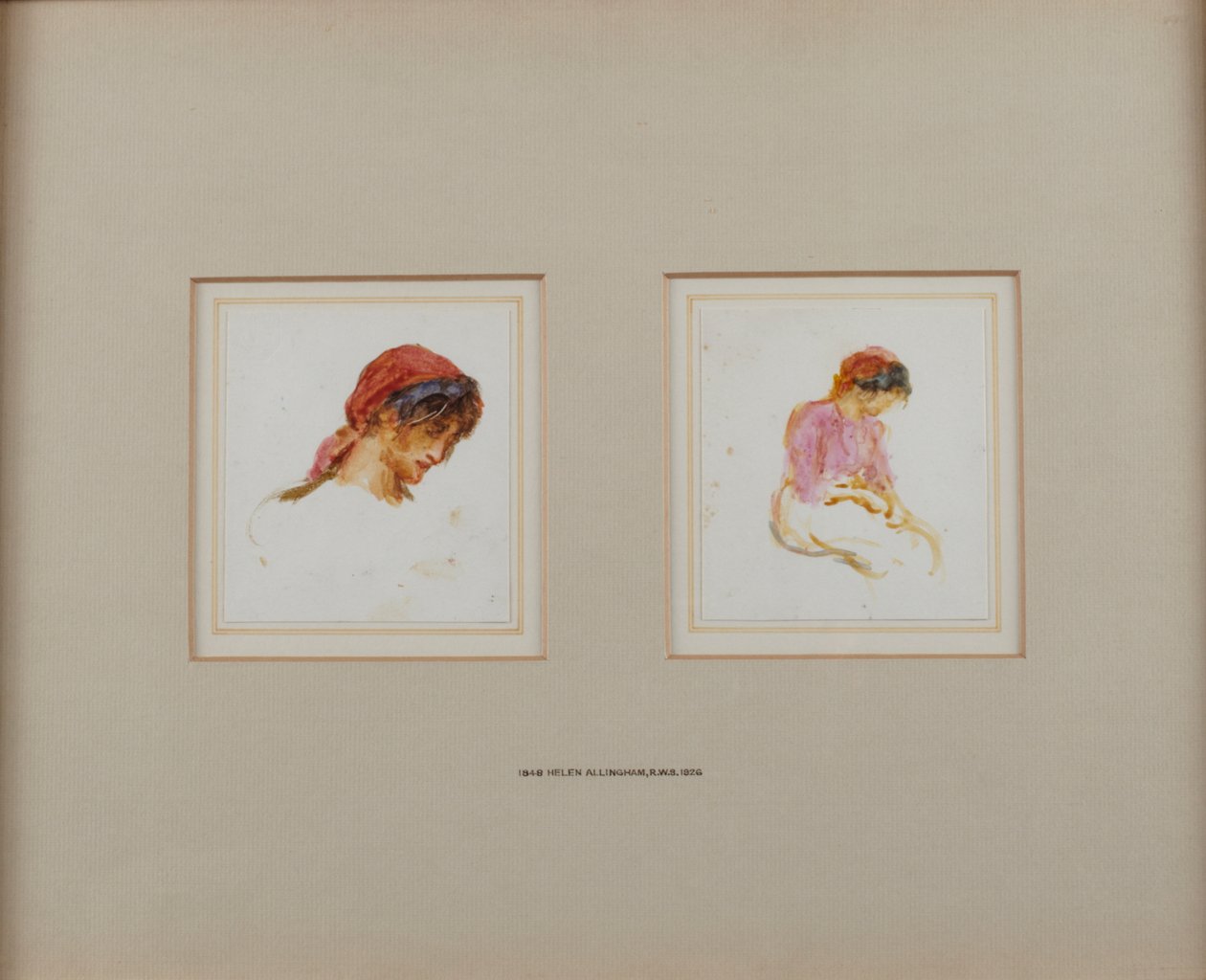 Studie af en pige i et rødt tørklæde af Helen Allingham