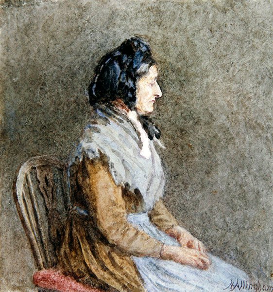 Det blå sjal (akvarel på papir) af Helen Allingham