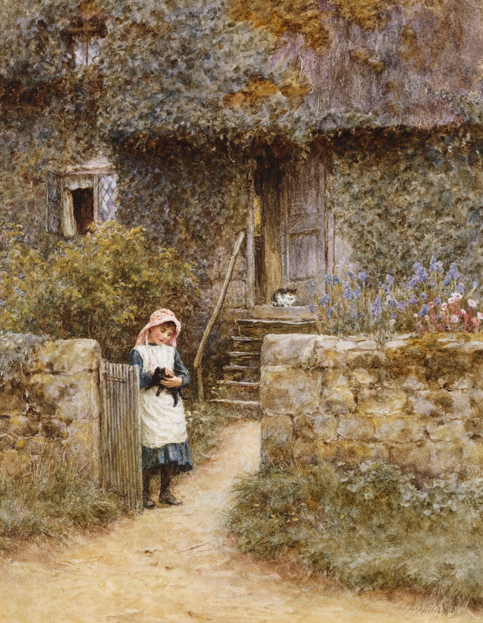 Haveporten (akvarel med udskrabning) af Helen Allingham