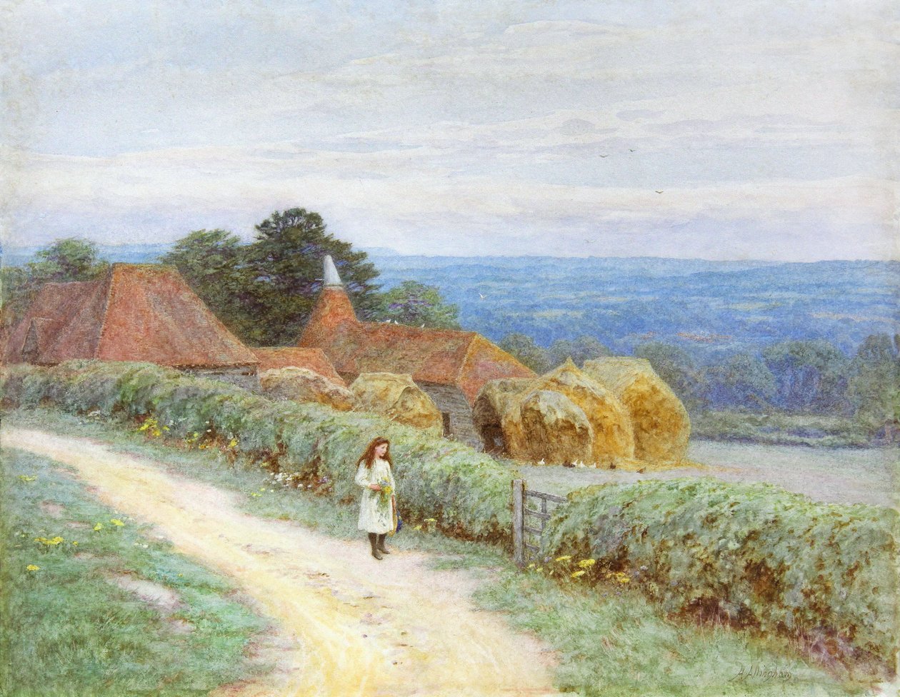 Den kentiske bondegård ved Crockham Hill (wc på papir) af Helen Allingham
