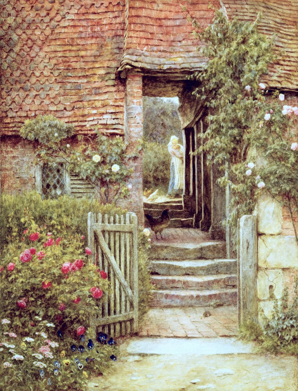 Under the Old Malthouse, Hambledon, Surrey (akvarel på papir) af Helen Allingham