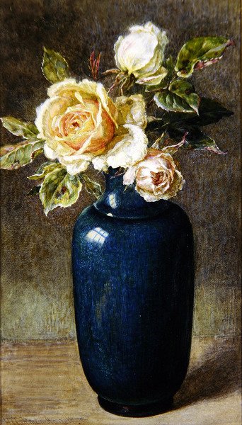 Vase med roser (gouache og akvarel på papir) af Helen Cordelia Coleman Angell