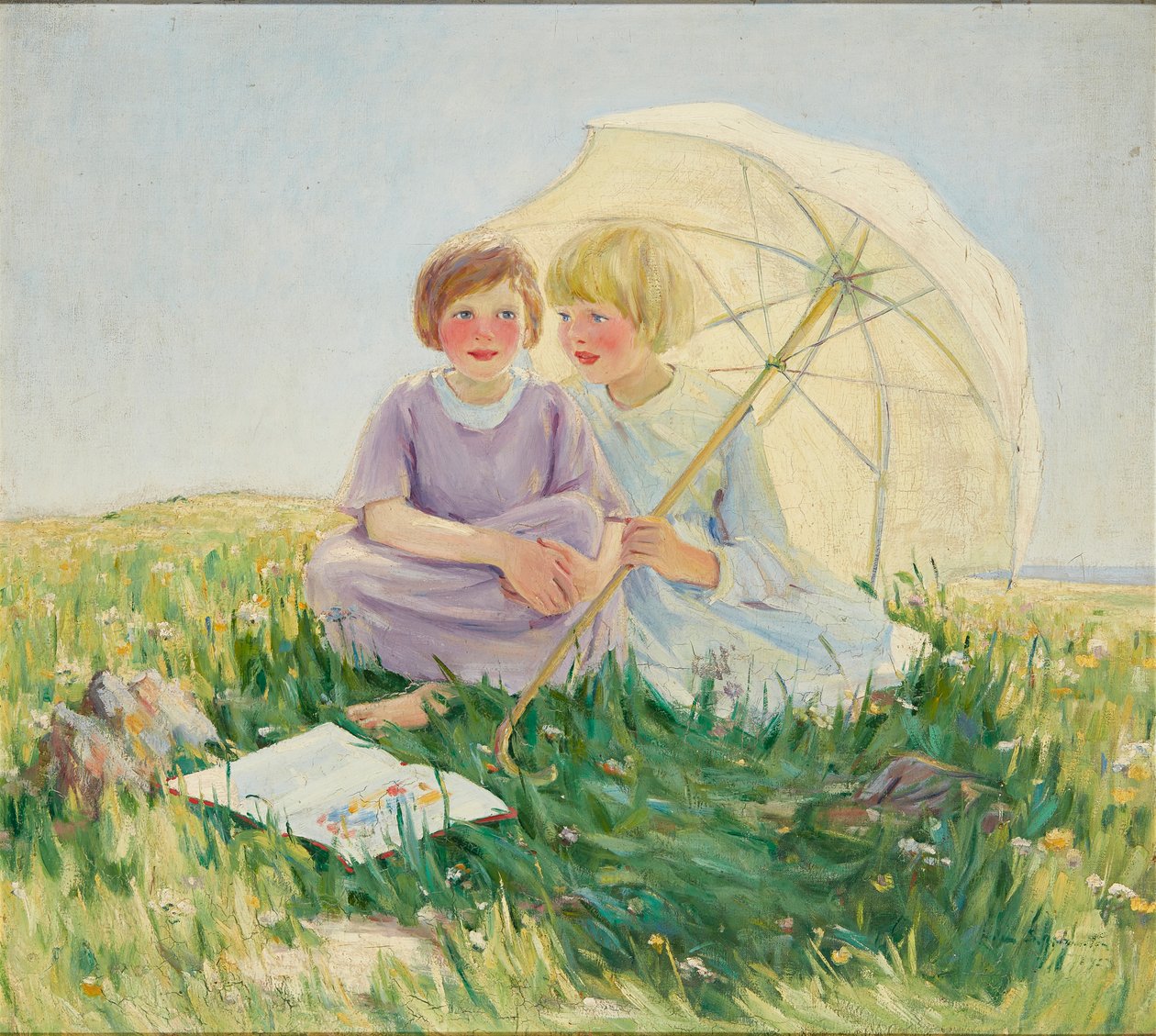 Parasollen (olie på lærred) af Helen S. Johnston